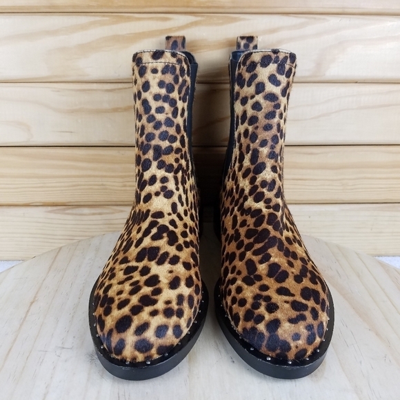 Rebecca Minkoff 7 US Sabeen Too Chelsea Boots Leopard Print Cow Fur Booties NEW - Picture 4 of 12